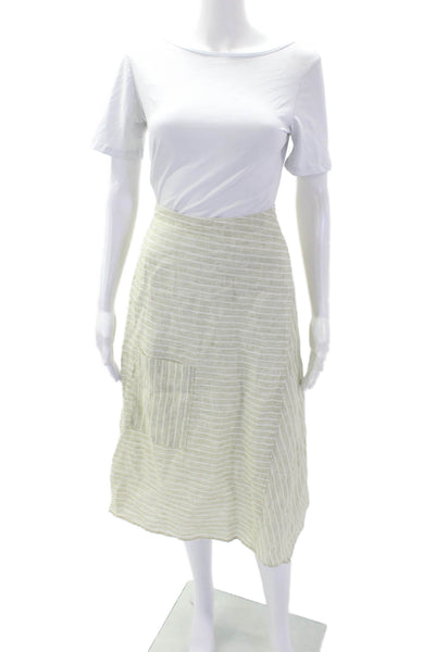 Oska Womens Zip Closure Unlined Linen Asymmetric Midi Skirt Green Striped Size 3