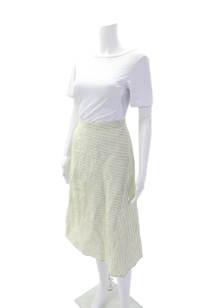 Oska Womens Zip Closure Unlined Linen Asymmetric Midi Skirt Green Striped Size 3