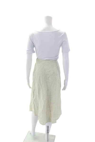 Oska Womens Zip Closure Unlined Linen Asymmetric Midi Skirt Green Striped Size 3