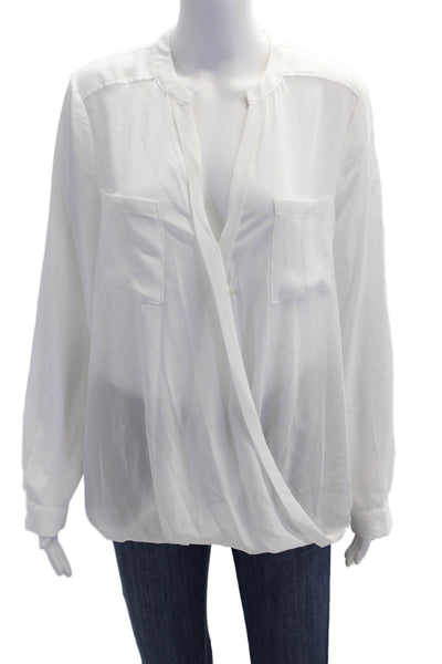 Maeve Anthropologie Womens Silk Long Sleeve V-neck Button Blouse White Size 10