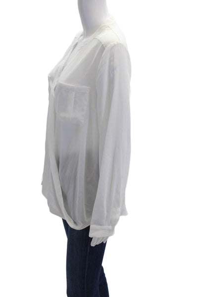 Maeve Anthropologie Womens Silk Long Sleeve V-neck Button Blouse White Size 10