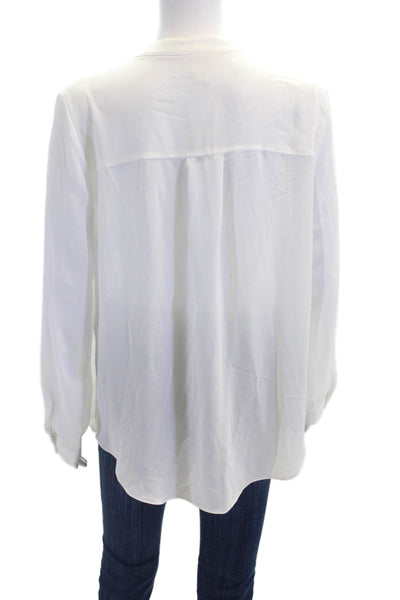 Maeve Anthropologie Womens Silk Long Sleeve V-neck Button Blouse White Size 10