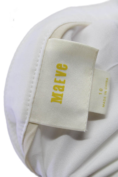 Maeve Anthropologie Womens Silk Long Sleeve V-neck Button Blouse White Size 10