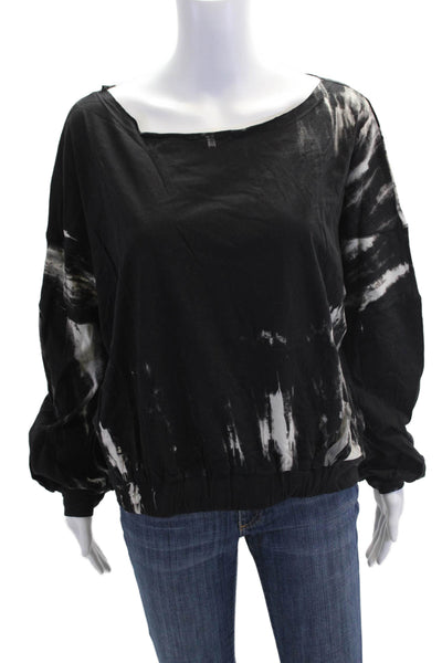 Fate. Womens Cotton Long Sleeve Round Neck Tie Dye Crop Top Black Size M