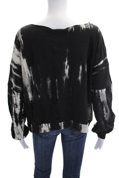 Fate. Womens Cotton Long Sleeve Round Neck Tie Dye Crop Top Black Size M