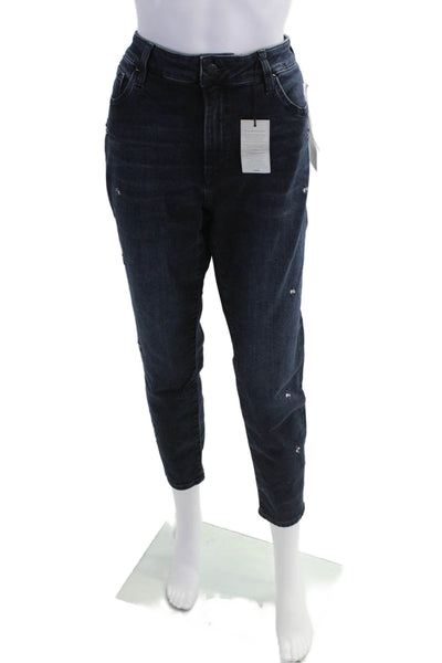 Mavi Jeans Womens Zip Button Lined Skinny Leg Beaded Gem Jeans Dark Blue Size EU