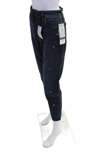 Mavi Jeans Womens Zip Button Lined Skinny Leg Beaded Gem Jeans Dark Blue Size EU