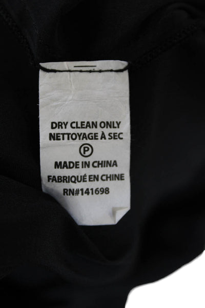 Ramy Brook Sheer Panel Raw Edge Trim Long Sleeve Blouse Solid Black Size S