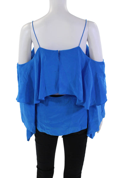 Jay Godfrey Womens Silk Off The Shoulder Spaghetti Strap Blouse Blue Size 4