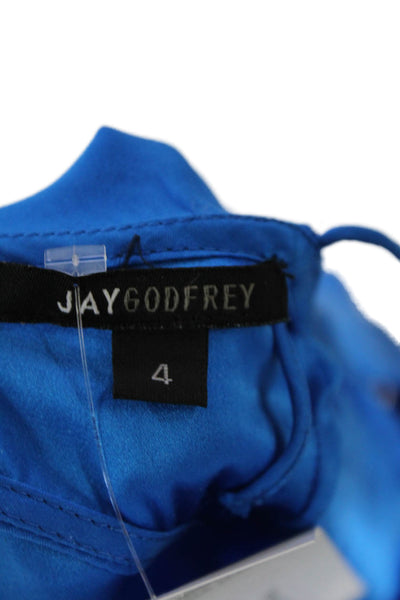 Jay Godfrey Womens Silk Off The Shoulder Spaghetti Strap Blouse Blue Size 4