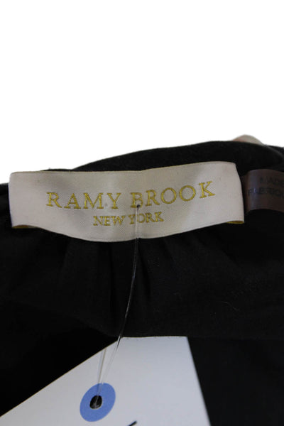 Ramy Brook Womens Silk Smocked Cold Shoulder V-Neck Blouse Black Size S