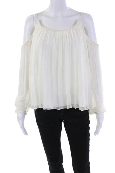 Elizabeth and James Womens Silk Sheer Sleeve Detail Blouse White Size S