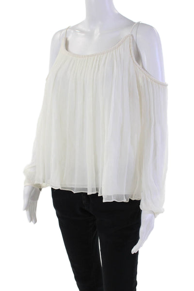 Elizabeth and James Womens Silk Sheer Sleeve Detail Blouse White Size S