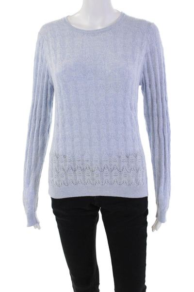 WISPR Womens Cotton Blend Open Knit Round Neck Pullover Sweater Top Blue Size M