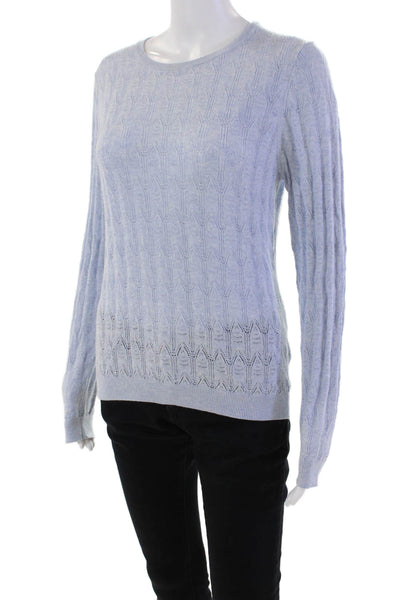 WISPR Womens Cotton Blend Open Knit Round Neck Pullover Sweater Top Blue Size M