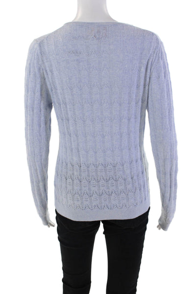 WISPR Womens Cotton Blend Open Knit Round Neck Pullover Sweater Top Blue Size M