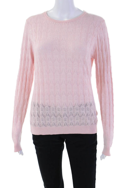 WISPR Womens Cotton Blend Open Knit Round Neck Pullover Sweater Top Pink Size M