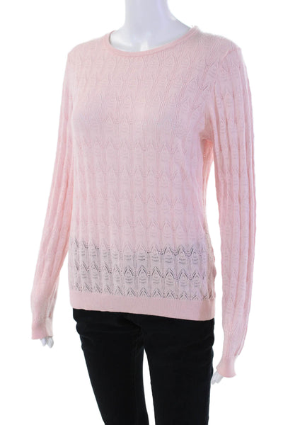 WISPR Womens Cotton Blend Open Knit Round Neck Pullover Sweater Top Pink Size M