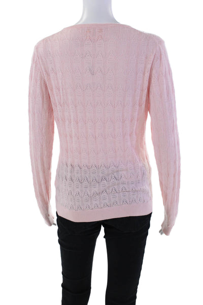 WISPR Womens Cotton Blend Open Knit Round Neck Pullover Sweater Top Pink Size M