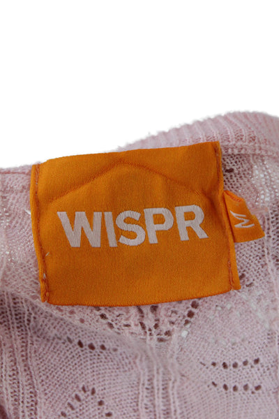 WISPR Womens Cotton Blend Open Knit Round Neck Pullover Sweater Top Pink Size M