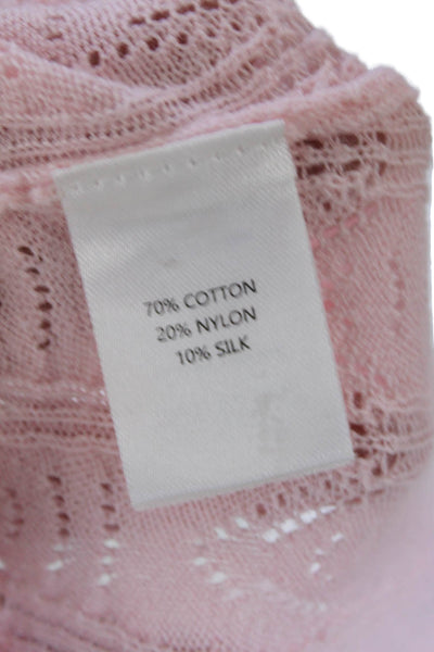 WISPR Womens Cotton Blend Open Knit Round Neck Pullover Sweater Top Pink Size M
