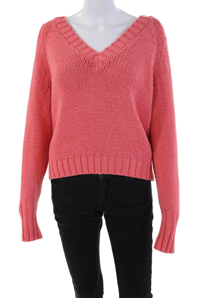 White + Warren Womens Cotton Blend Knit V-Neck Pullover Sweater Top Pink Size S