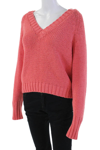 White + Warren Womens Cotton Blend Knit V-Neck Pullover Sweater Top Pink Size S