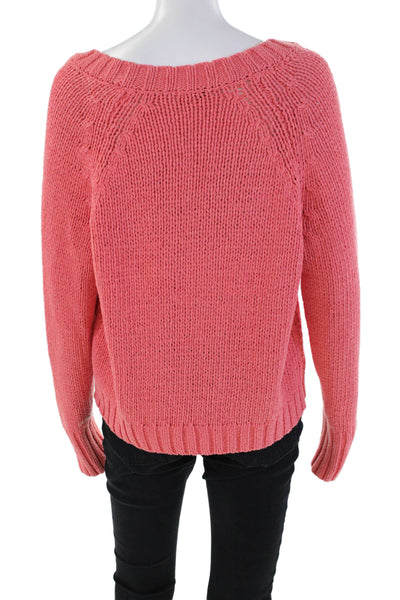 White + Warren Womens Cotton Blend Knit V-Neck Pullover Sweater Top Pink Size S