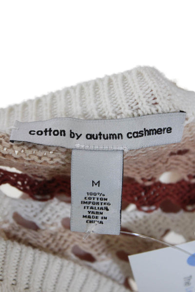Cotton By Autumn Cashmere Womens Cotton Open Knit Striped Sweater Top Tan Size M