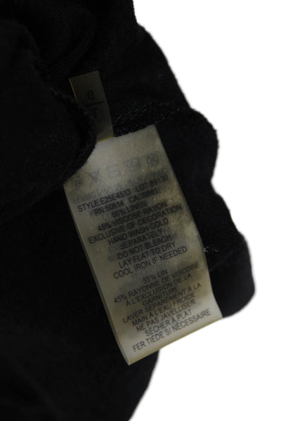 Elie Tahari Womens Linen Blend Round Neck Short Sleeve Knit Top Black Size L