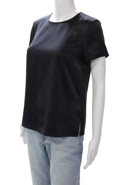 Theory Womens Short Sleeve Round Neck Pullover Blouse Navy Blue Size PP