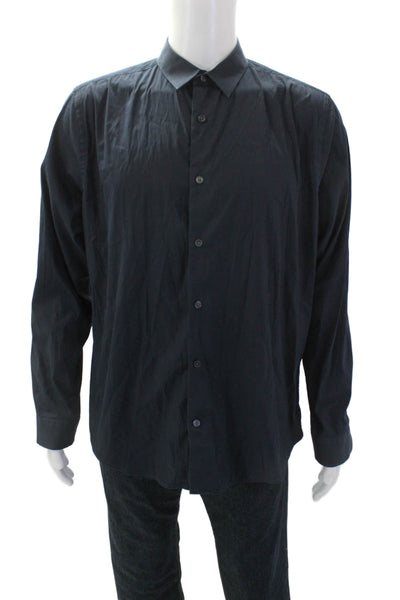 Vince Mens Cotton Blend Collared Short Sleeve Button Up Pocket Shirt Navy Size L