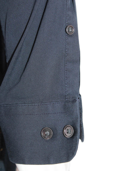 Vince Mens Cotton Blend Collared Short Sleeve Button Up Pocket Shirt Navy Size L
