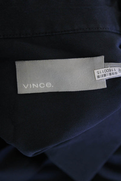 Vince Mens Cotton Blend Collared Short Sleeve Button Up Pocket Shirt Navy Size L