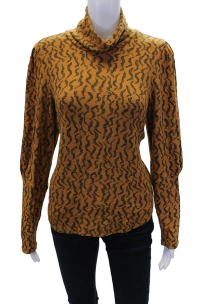 Anthropologie Womens Abstract Printed Thin Knit Turtleneck Sweater Orange Size M