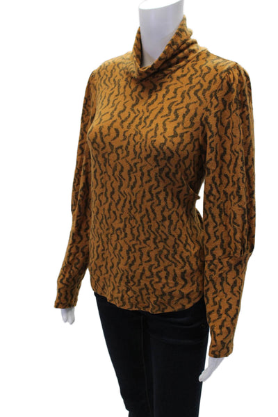 Anthropologie Womens Abstract Printed Thin Knit Turtleneck Sweater Orange Size M