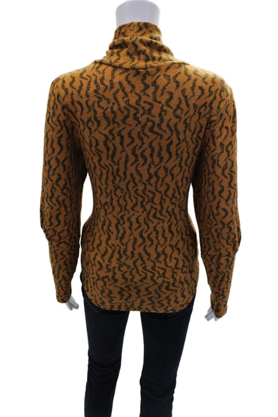 Anthropologie Womens Abstract Printed Thin Knit Turtleneck Sweater Orange Size M