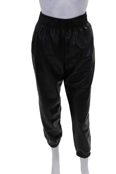 Avec Les Filles Womens Faux Leather Elastic Waistband Lounge Pants Black Size XS