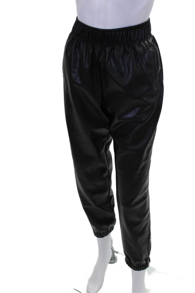 Avec Les Filles Womens Faux Leather Elastic Waistband Lounge Pants Black Size XS