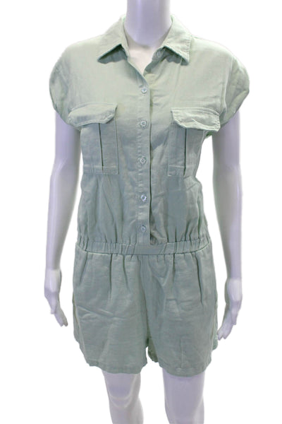 Monrow Womens Cotton Short Sleeve Button Up Lined Romper Green Size S