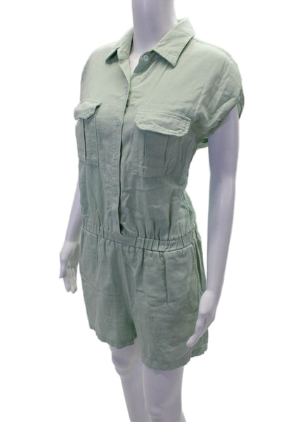Monrow Womens Cotton Short Sleeve Button Up Lined Romper Green Size S