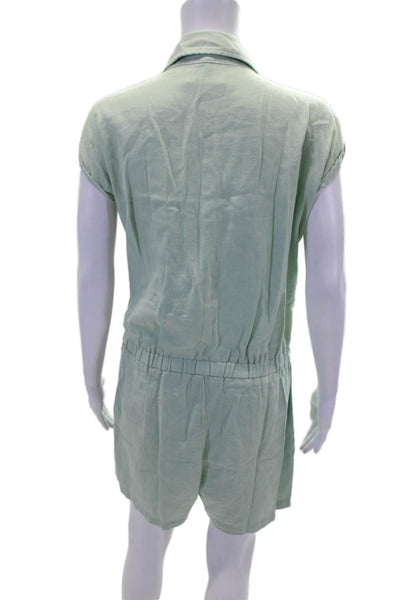 Monrow Womens Cotton Short Sleeve Button Up Lined Romper Green Size S