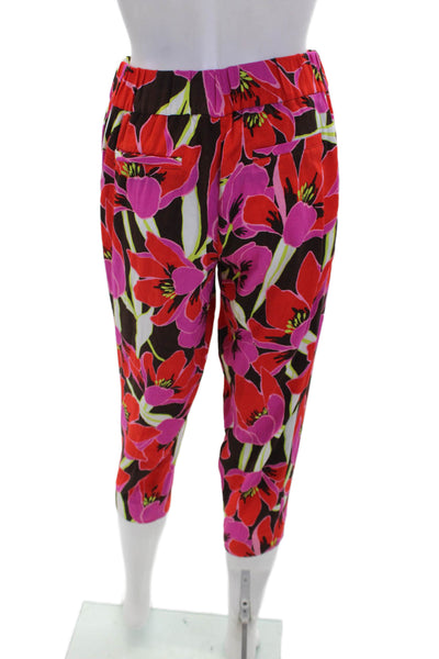Kate Spade Women's Elastic Waist Pull-On Straight Leg Pants Floral Size 00