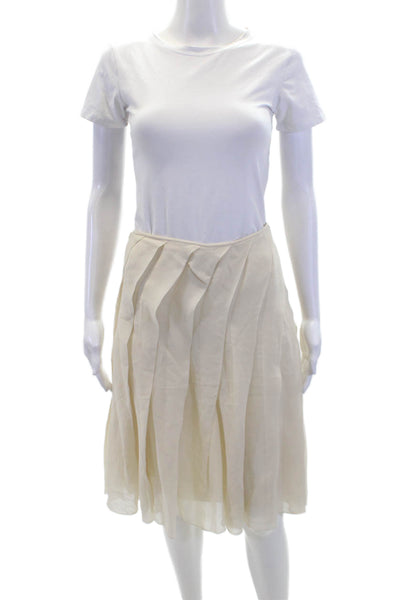 Walter Women's Hook Closure Pleated Flare Unlined Mini Skirt Beige Size 10