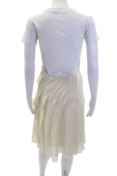 Walter Women's Hook Closure Pleated Flare Unlined Mini Skirt Beige Size 10