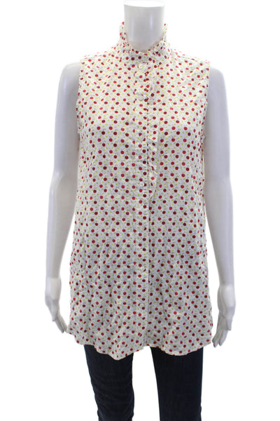 J. Mclaughlin Women's Sleeveless Ruffle Button Down Fruit Printed Blouse Size L