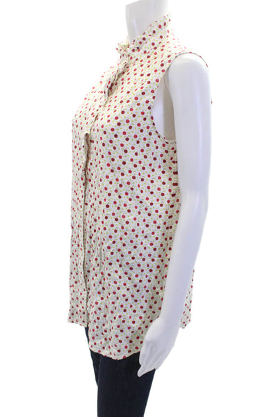 J. Mclaughlin Women's Sleeveless Ruffle Button Down Fruit Printed Blouse Size L