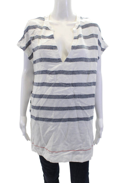 Athleta Women's Sleevles Round Neck Slit Hem Tunic Blouse Stroiped Size S