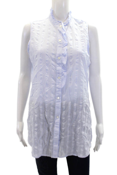 J. Mclaughlin Women's Ruffle Button Down Blue Plaid Shirt Size L