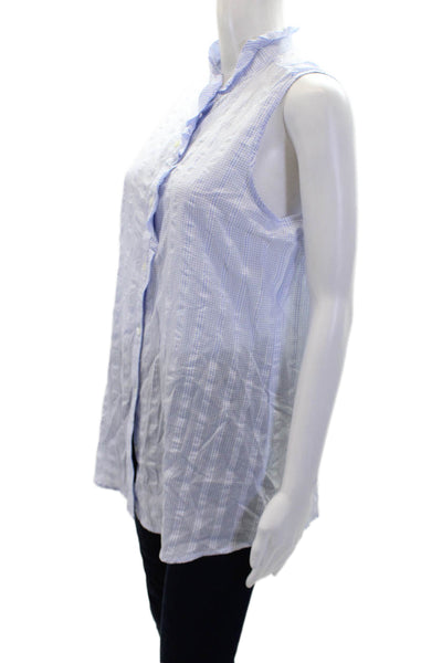 J. Mclaughlin Women's Ruffle Button Down Blue Plaid Shirt Size L